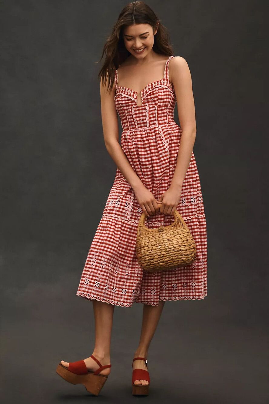 Anthropologie Sleeveless Sweetheart Gingham Midi Dress